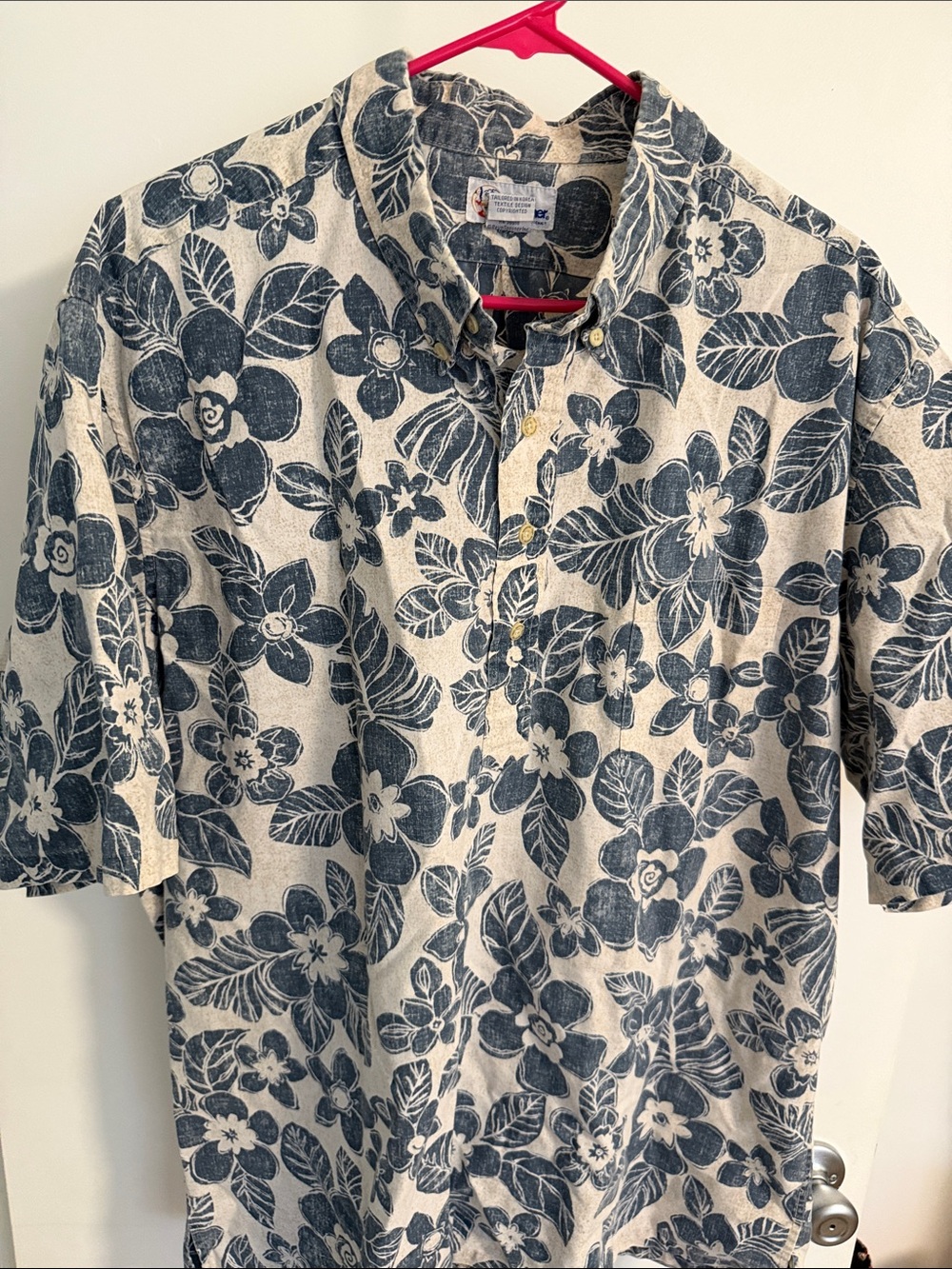Reyn Spooner Men's Floral 1/4 Button-Down Aloha Shirt - Blue on Cream